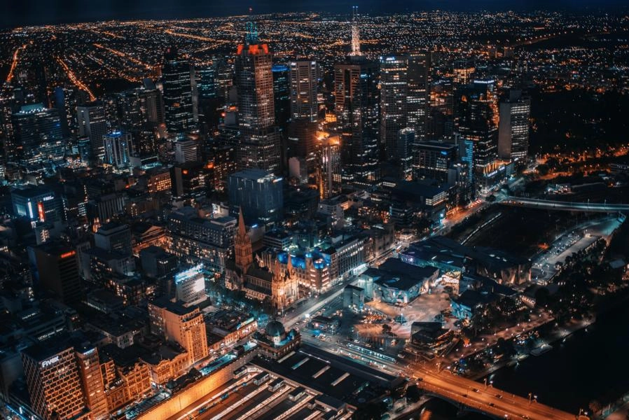 Skyline von Melbourne bei Nacht